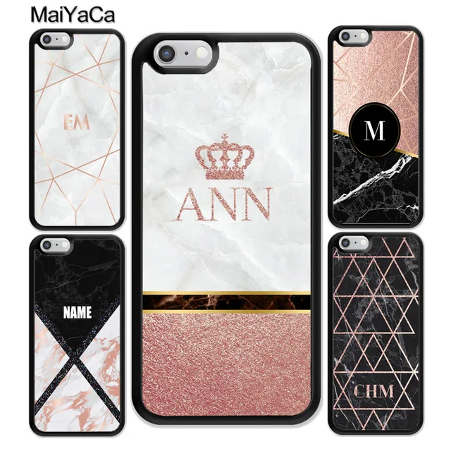 MaiYaCa персональный розовый золотой мраморный пользовательское имя для iPhone 5S 6S Plus X