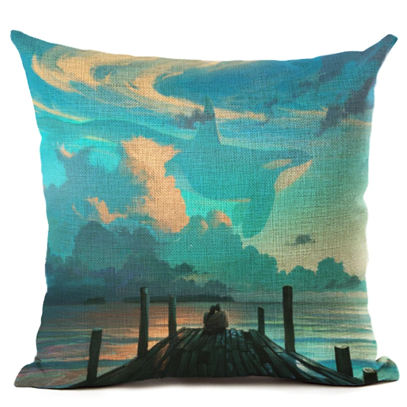 Модный Стиль Закат пледы наволочка домашний декор квадратный льняной с принтом