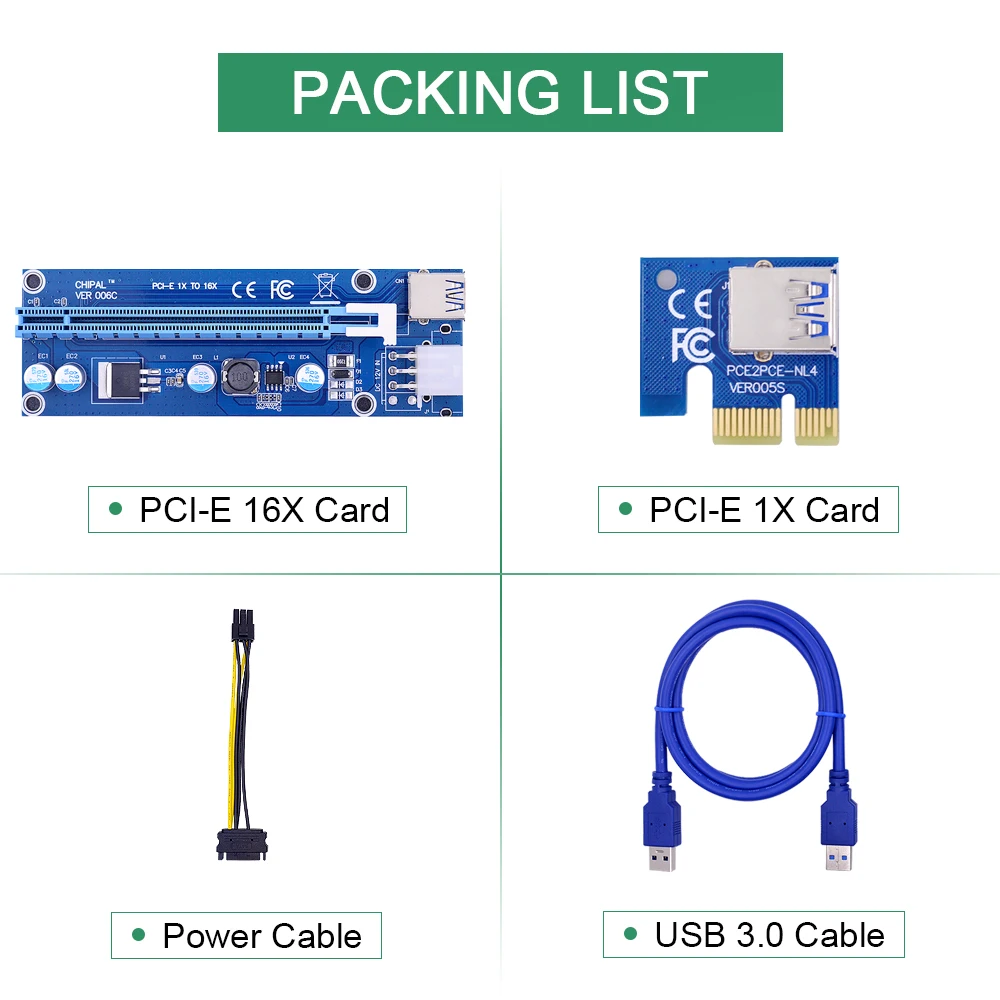 CHIPAL 20 шт. 1 м PCIe PCI E Райзер карта Express 1x до 16x + USB3.0 кабель передачи данных SATA к 6Pin