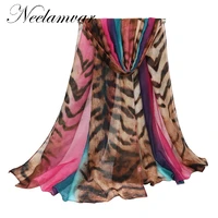 high quality tiger stripes beach scarves voile soft long scarf women flowers printed wrap shawl stole striped scarves