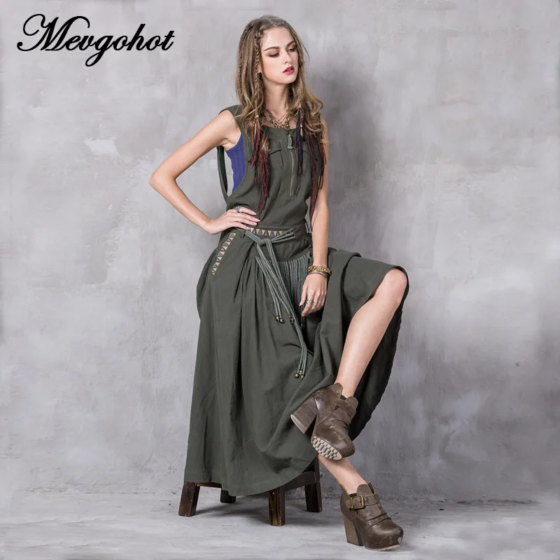 2017 Вышивка кисточкой сексуальные Для женщин Лен Платья для летние Винтаж длинное