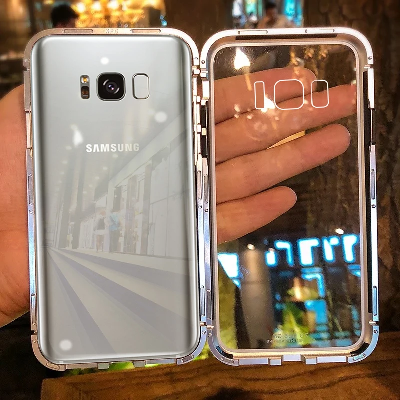 Магнитный флип чехол для телефона samsung Galaxy S7edge S8 S9 Plus прозрачный из закаленного