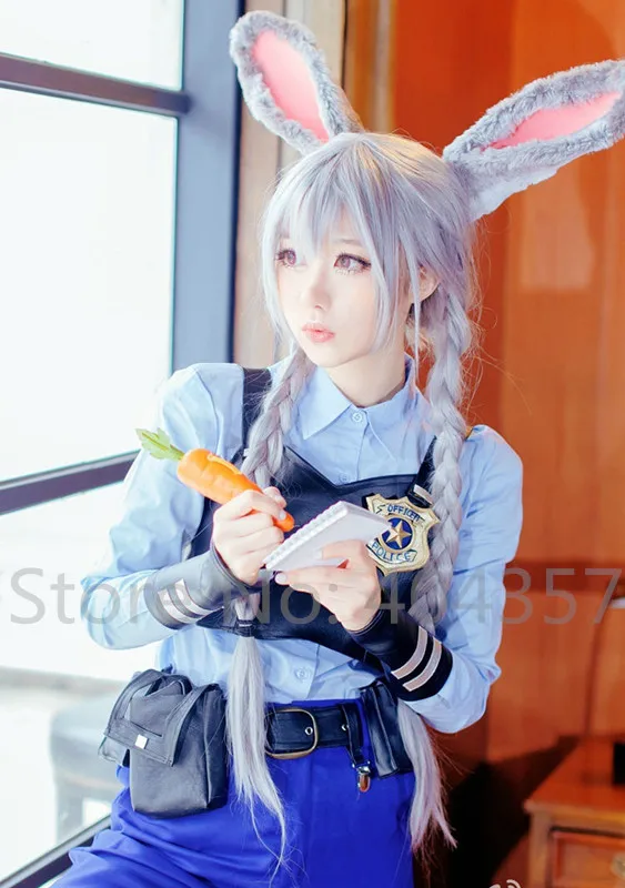 Zootopia косплей джуди Hopps кролик банни олицетворением серебристый белый кос парики