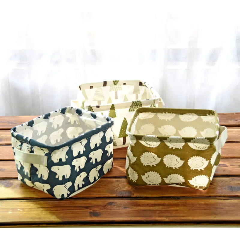 2017 Мультфильм Печать Хлопок Лен макияж коробка настольные корзины для хранения
