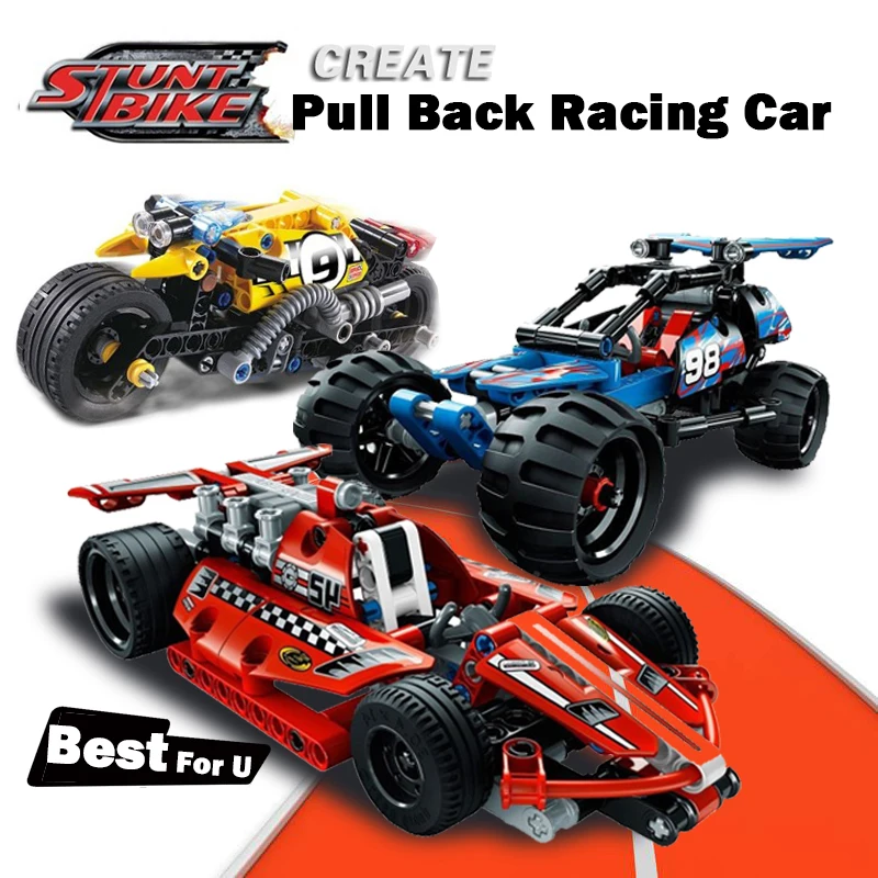 Legoings Pull Back Technic Car Racer MOC Truck DIY строительные блоки детские игрушки для детей Кирпичи