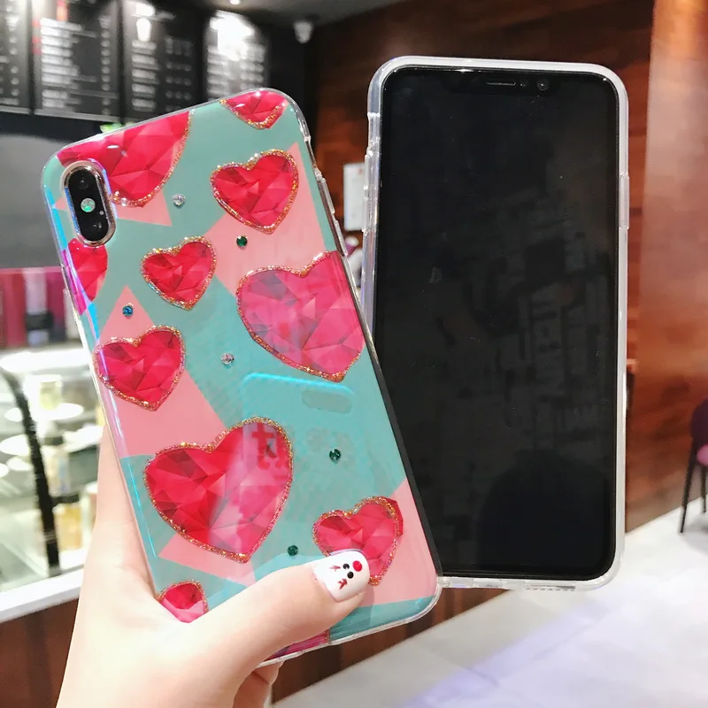 Lovely heart Rhinestone Cases For iPhone XS MAX XR 6 6s 7 8 Plus X Case Transparent Frame TPU Cover Phone Funda Coque Girl |