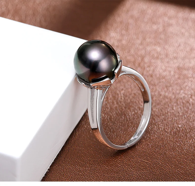 DAIMI 10-11mm Black Natural Tahitian Pearl Jewelry 925 Sterling Silver Ring for women cubic zirconia ring christmas gifts | Украшения и