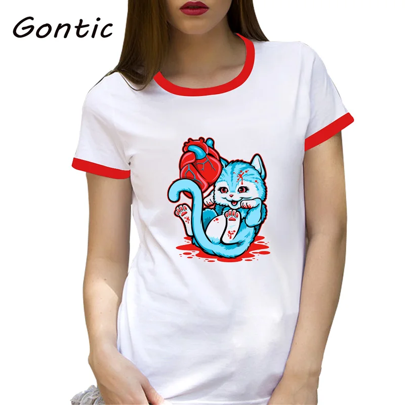 Cat Got Your Heart Готический Темный стиль Killer cat забавная Футболка с принтом летняя