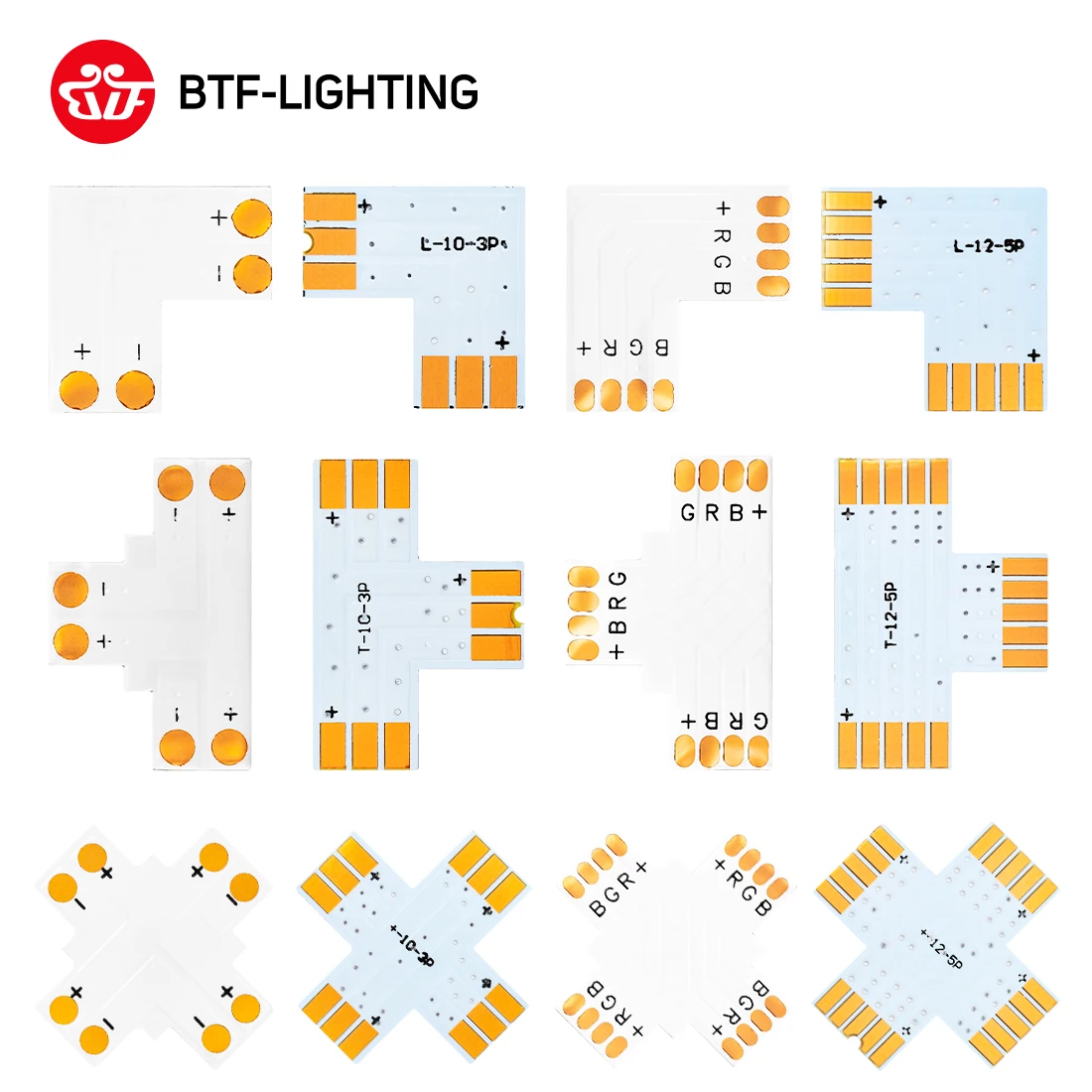 

2pin 3pin 4pin 5pin Corner Connector 8mm 10mm 12mm T L X PCB Shape Solderless Connector for WS2812 WS2811 Pixel Led Strip Light