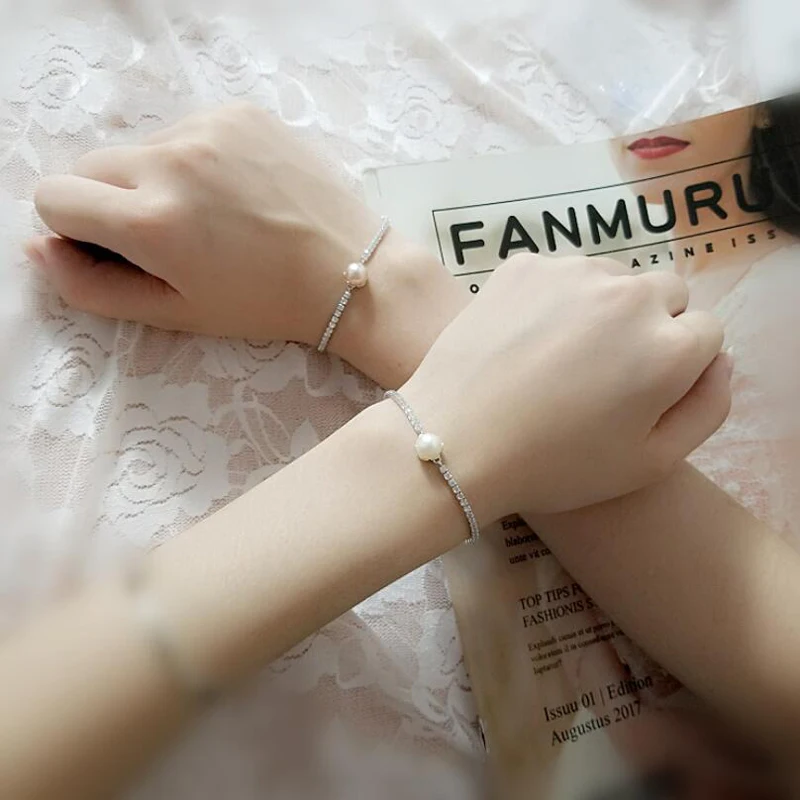 Женский браслет из серебра 925 пробы с натуральным пресноводным