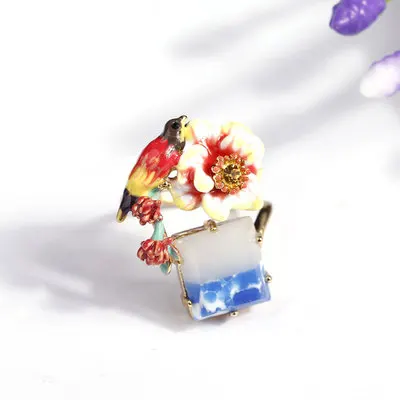 Bloom Peony Bird Gradient Colorful Stone Inlay Ring For Woman Adjustable Size Birthday Gift Jewellery anillos | Украшения и