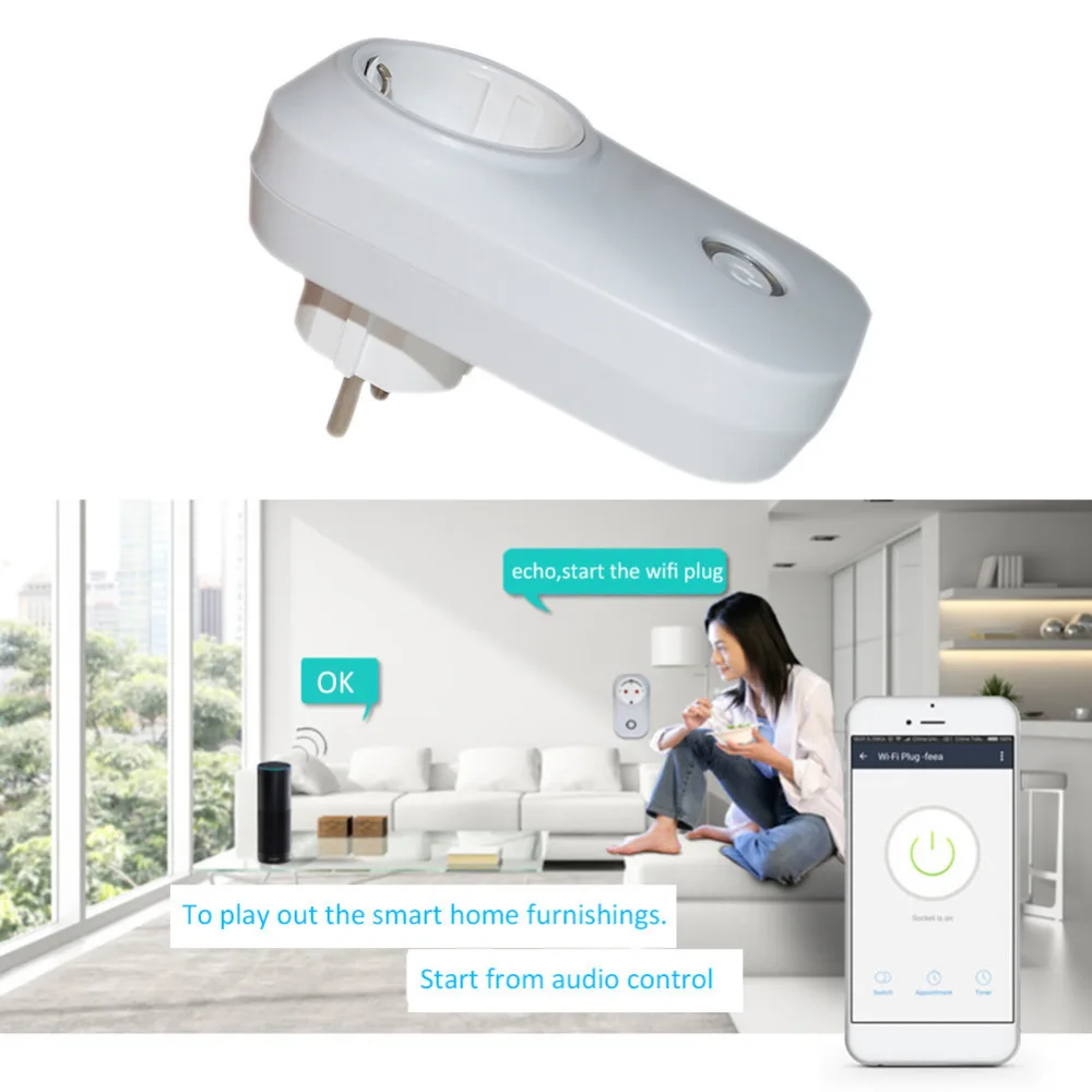 2020 New WIFI Smart Plug Switch Socket EU Audio Control Timing Wireless Outlet Voice Intelligent | Электроника