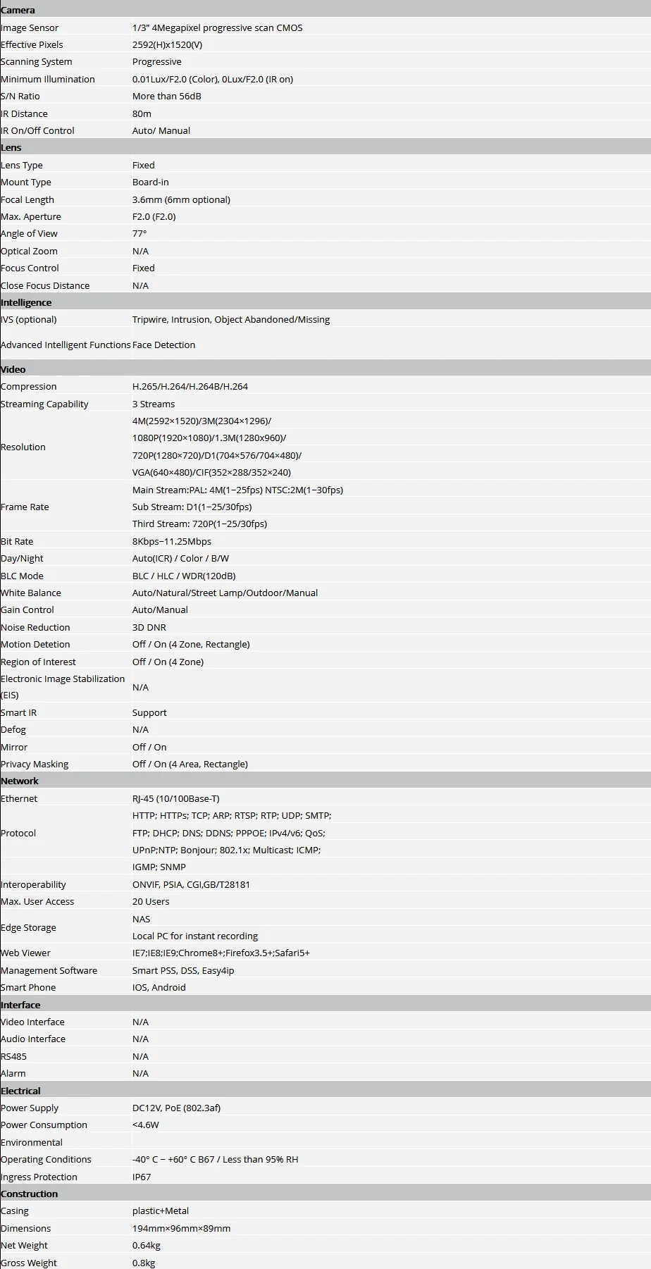 4MP IPC-HFW4433M-I2 POE IP камера водонепроницаемая IR 80m Starlight сетевая камера с кронштейном Замена IPC-HFW4431M-I2 с логотипом