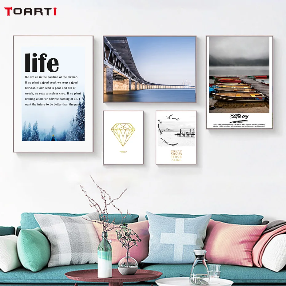 Скандинавский пейзаж печать и постер жизнь Мотивационная картина с цитатой