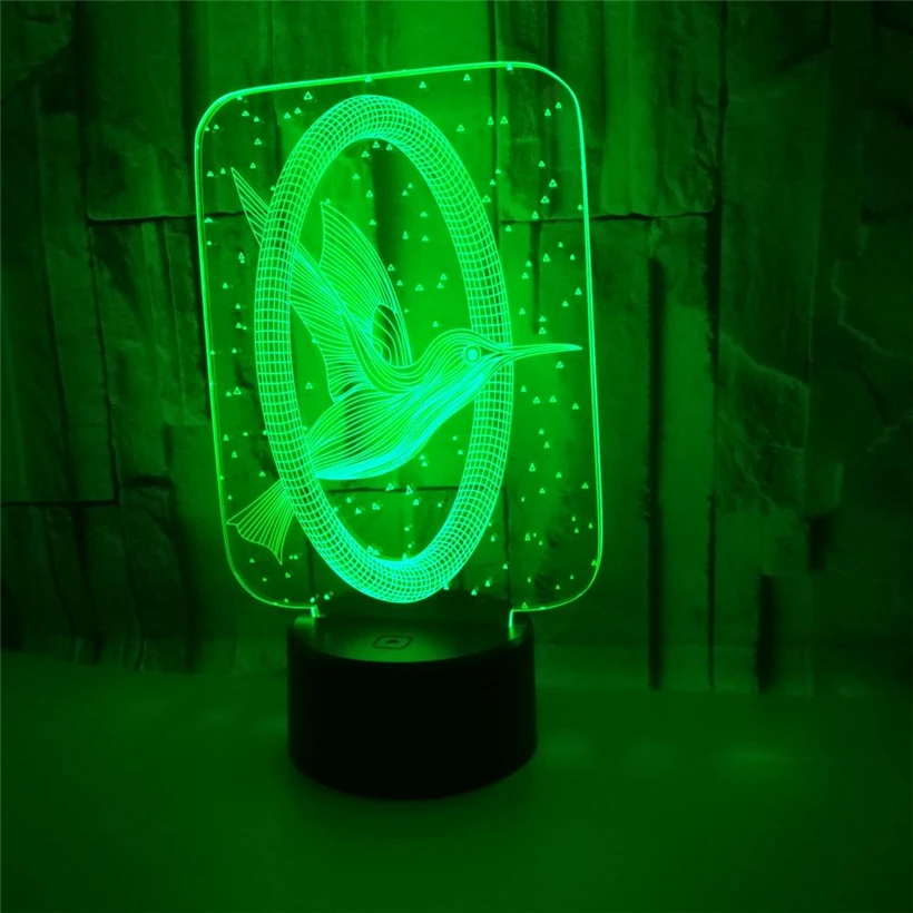 Удивительная летающая птица 3D иллюзия ночник акриловый USB сенсорный пульт 7