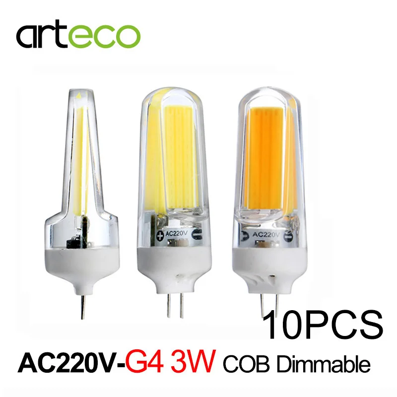 10 шт. AC220V мини G4 Светодиодная лампа 3 Вт COB диммируемая 300LM Светодиодный прожектор