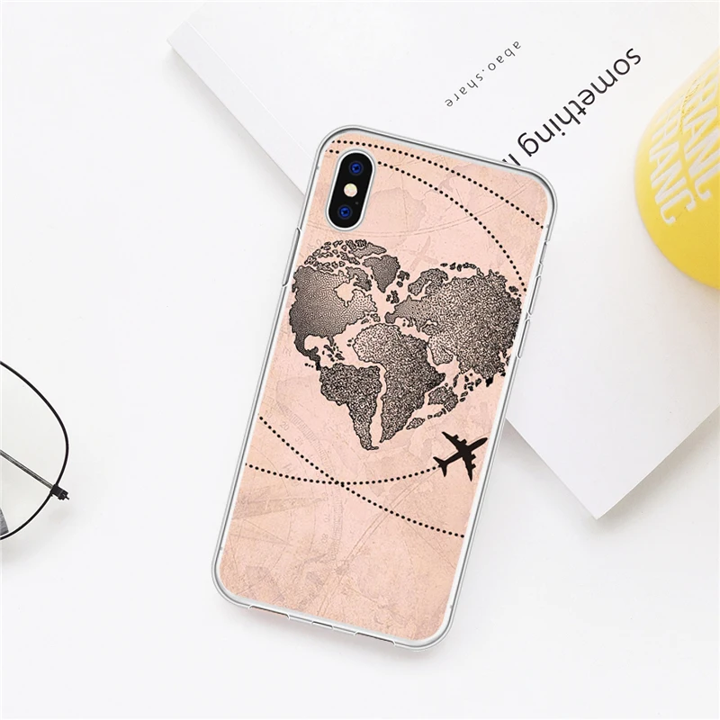 Мультяшный милый Дорожный Чехол для телефона с картой мира чехол iPhone XR X MAX 6 6S 7 8 Plus