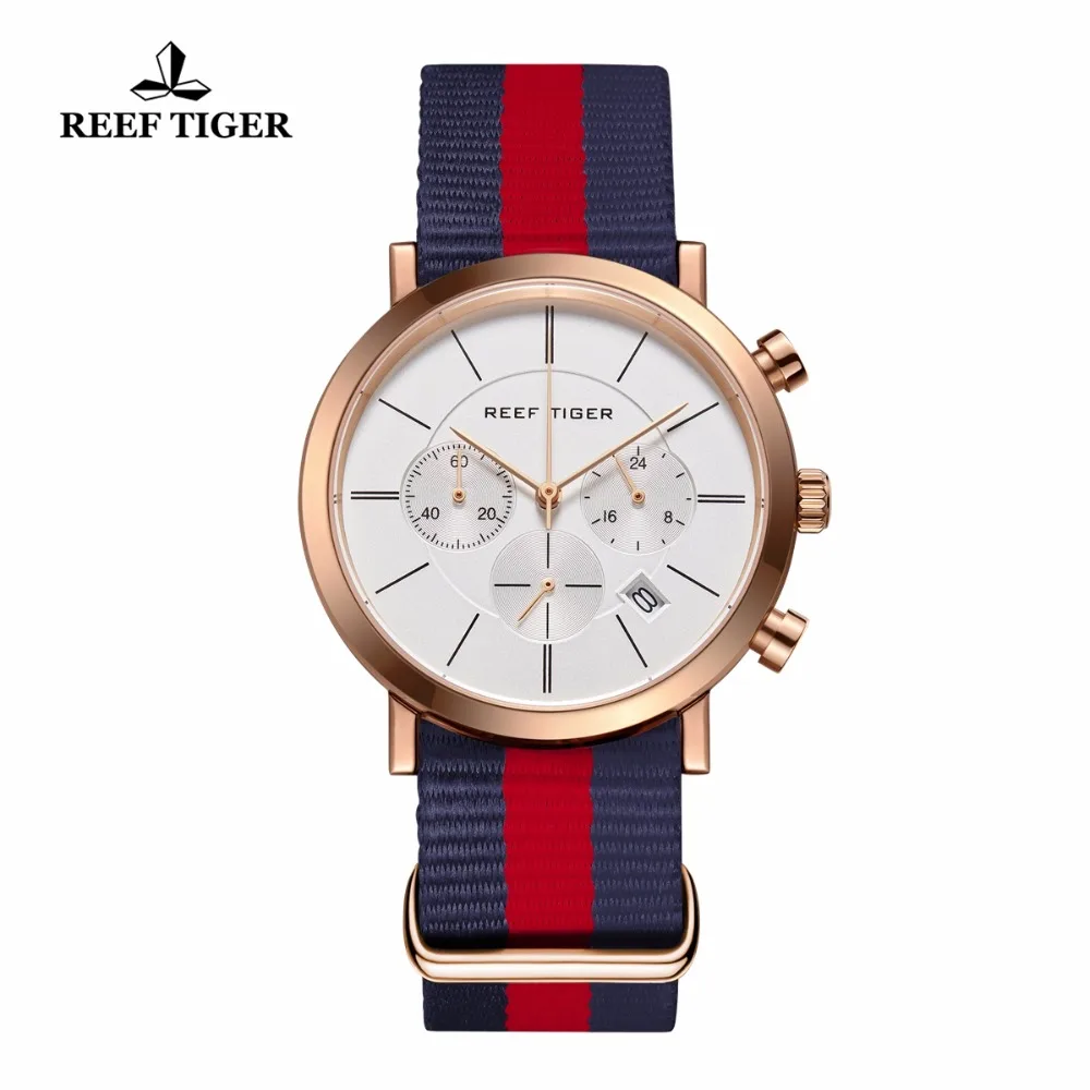 Reef Tiger/RT повседневные кварцевые часы с хронографом классическим нейлоновым