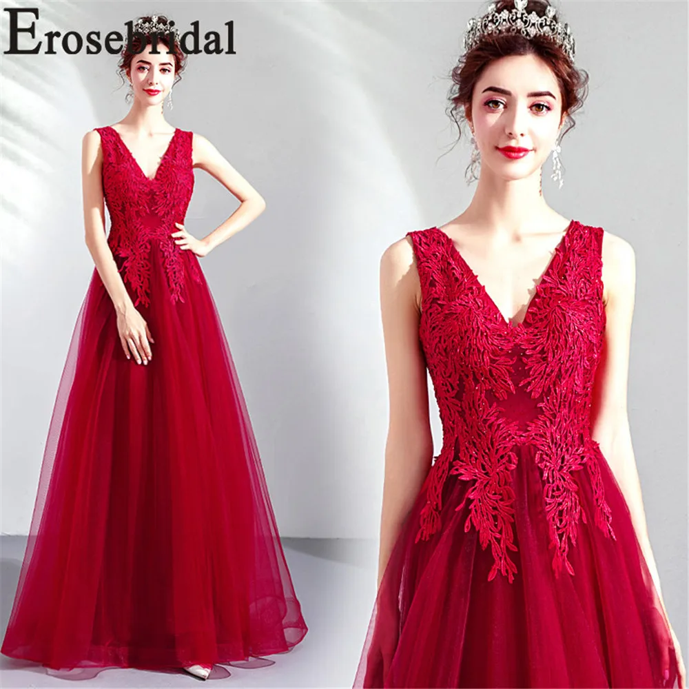 Женское вечернее платье Erosebridal длинное красное трапециевидной формы с