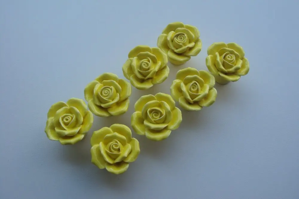 Дополнительная желтая винтажная керамическая дверная ручка с цветком розы шкаф