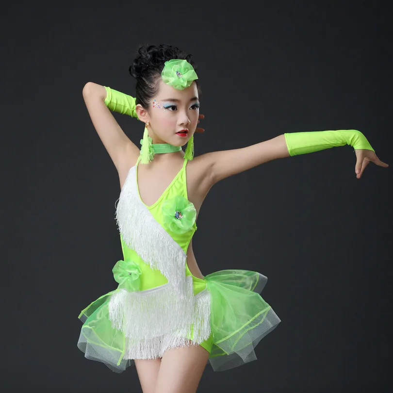 Детское платье из спандекса samba tango cha бахрома для костюмов латиноамериканских