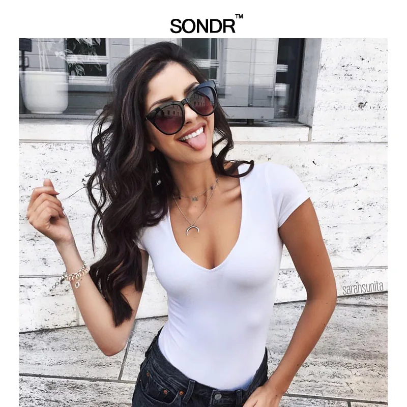 Футболка женская эластичная с коротким рукавом и v образным вырезом|Футболки| |