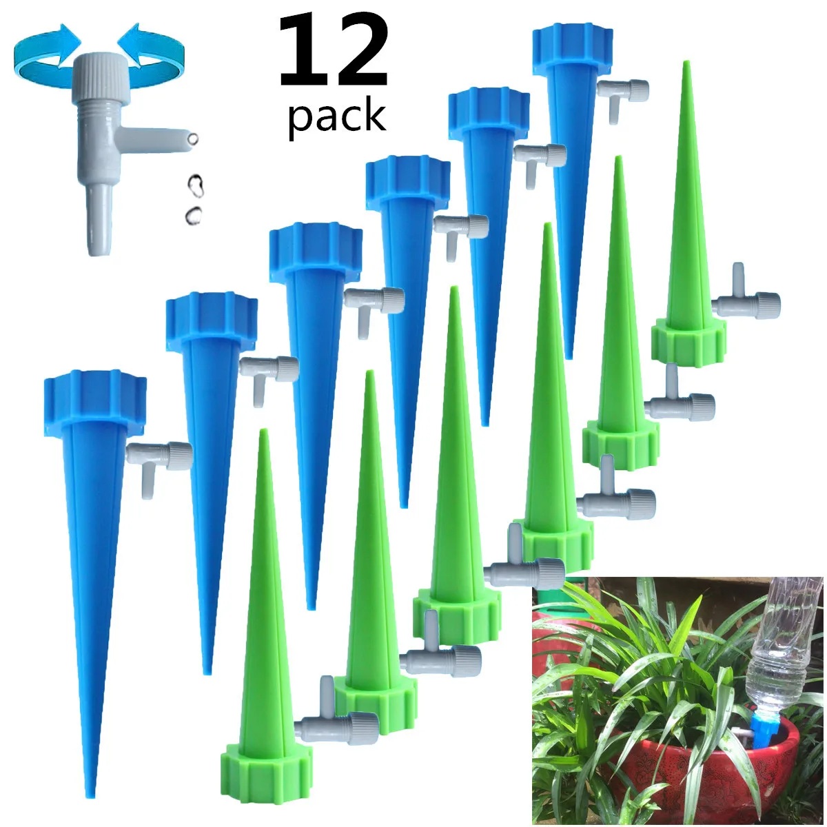 12/15/24PCS automatic adjustable flow watering device switch control valve drip irrigation Automatic Watering Spikes Irrigation | Дом и сад