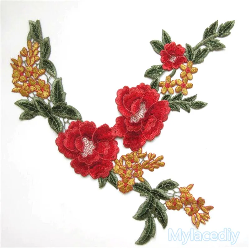 Кружева вышитые Шея воротник отделка Вышивка Патчи Ткани Роза аппликация одежды