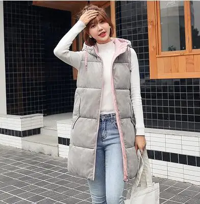 3XL женские жилеты Модный осенне-зимний жилет женский длинный участок большой размер свободный пуховик хлопковый жилет Золотой Бархатный жакет - Цвет: Серый