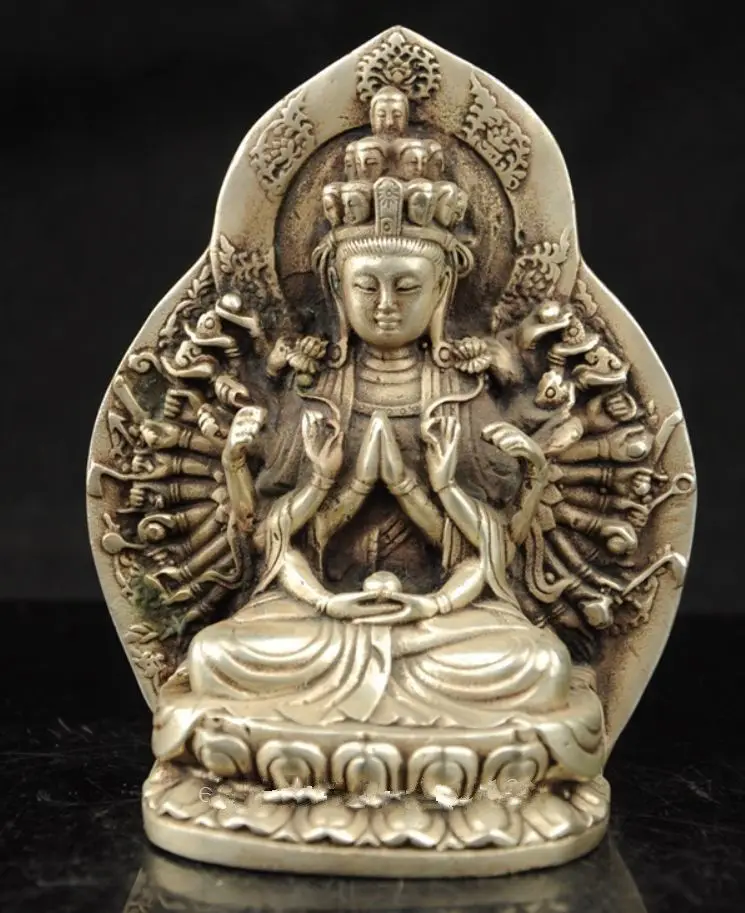 

Tibet Buddhism fane Silver 1000 arm Kwan-Yin Guan Yin Bodhisattva buddha statue