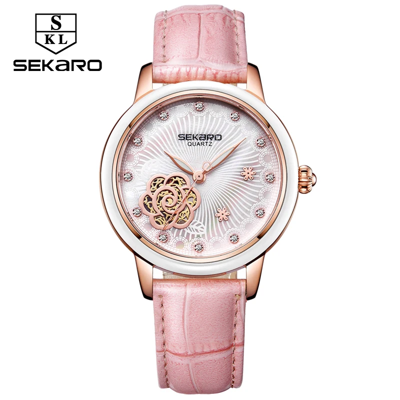 Sekaro 2019 женские роскошные Брендовые часы модные наручные с цветком Montre Femme