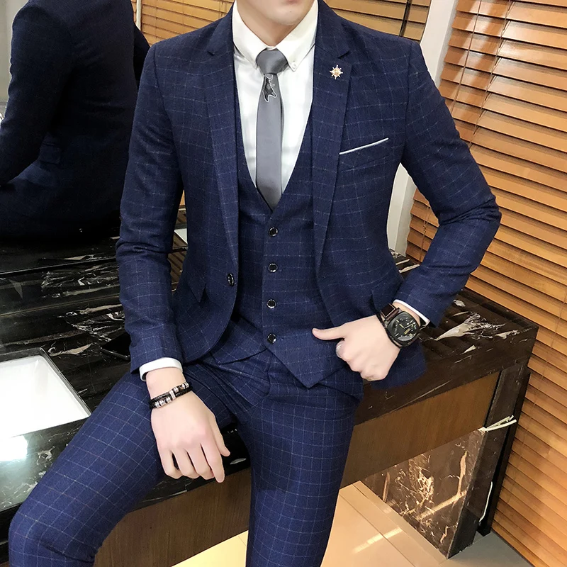 2019 офисное платье 3XL костюмы мужские в клетку terno masculino приталенный мужской костюм