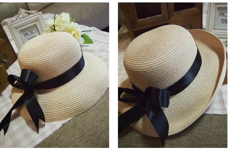 Солнцезащитная шляпа для женщин летний широкий пляжный навес соломенная