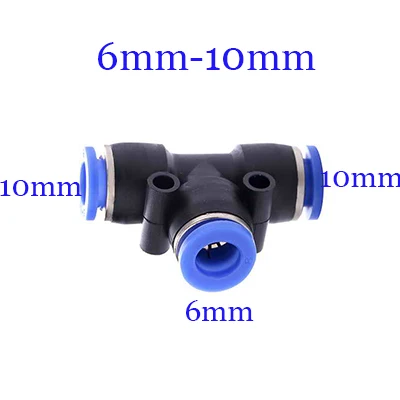 6mm-10mm 10 мм 8 мм 12 мм 6 мм 4 мм 16 мм OD шланг 3 способа T образный тройник пневматическая трубка Push In Air фитинг для газопровода быстро фитинги Соединительные адаптеры - Color: 6mm-10mm