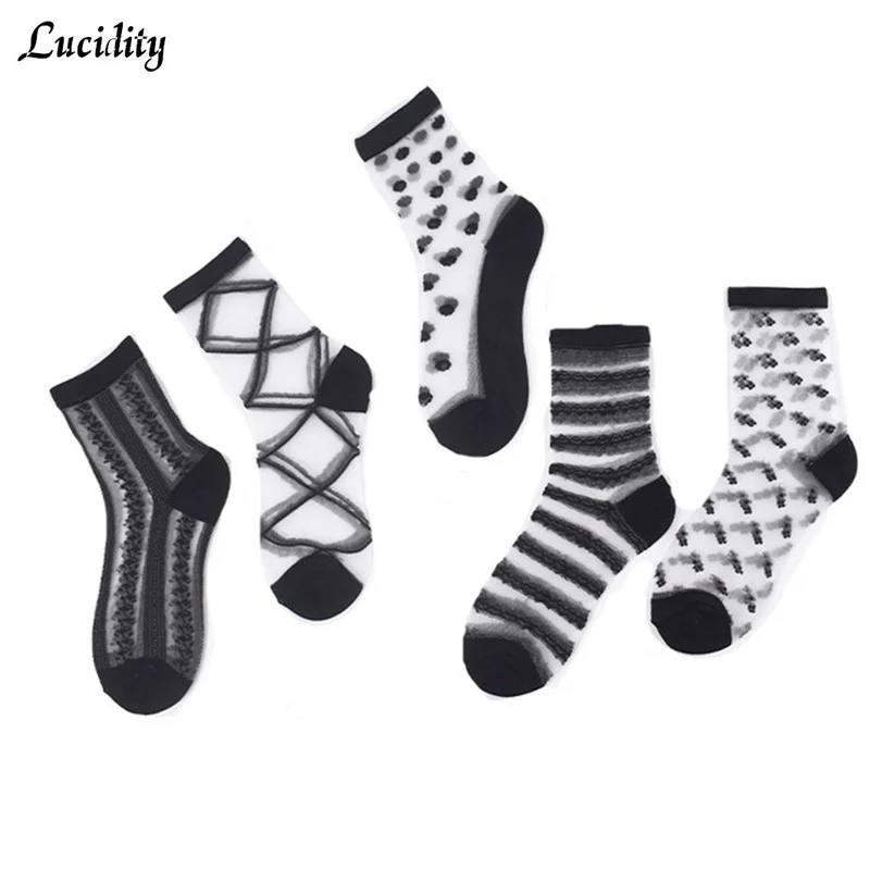 3 пар/лот = 6 шт. женские носки модные черные летние прозрачные для женщин|Чулки| |