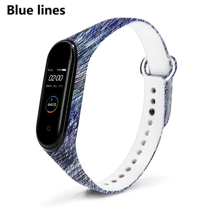 Blue Lines BOORUI Универсальный Miband 3 4 ремешок pulsera inteligente ремешок для xiaomi mi3 mi4 смарт-браслеты с разнообразными цветами - Цвет: Blue Lines