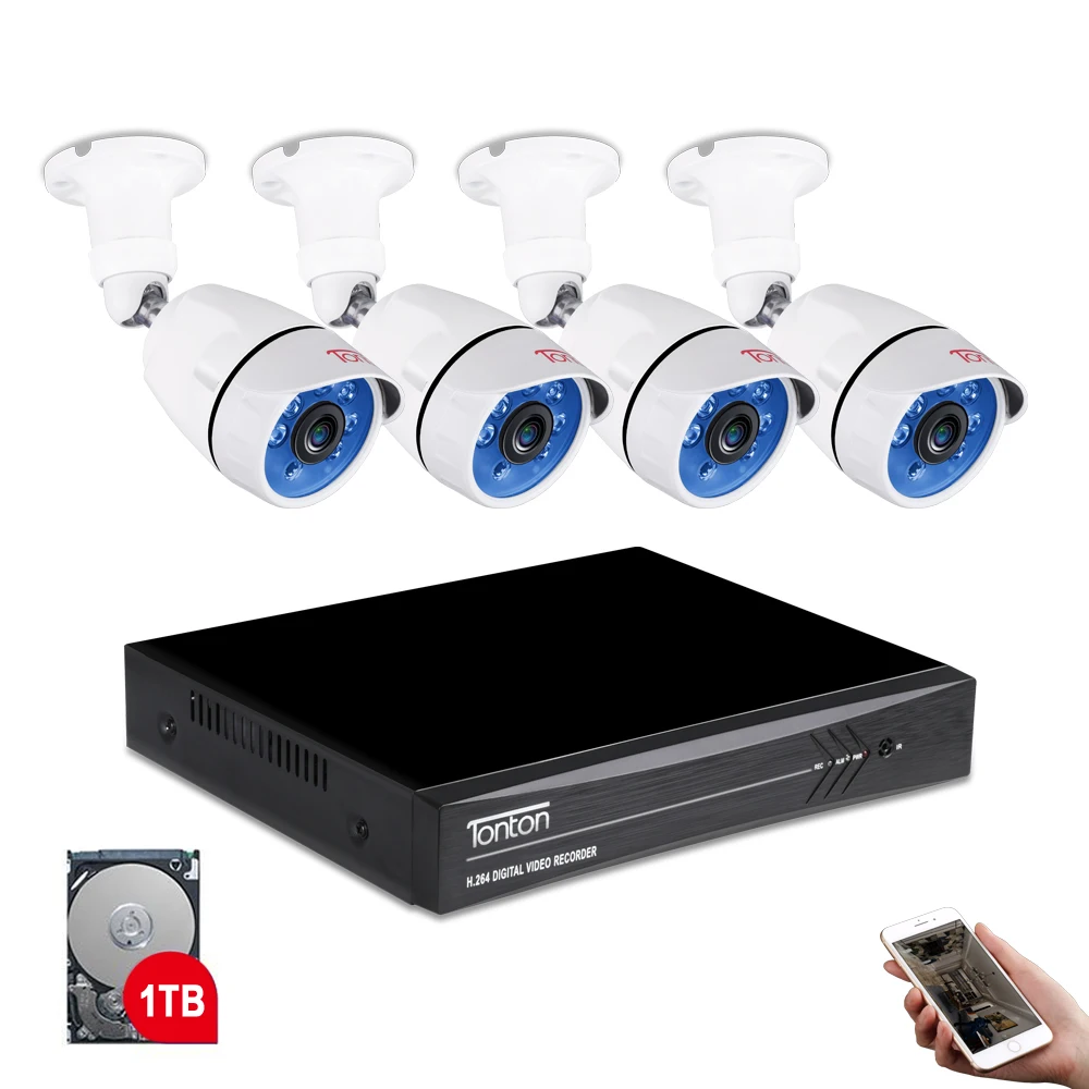 Tonton 8CH система видеонаблюдения 1080N DVR 4 шт. 1.0MP пуля ИК ночного видения наружная