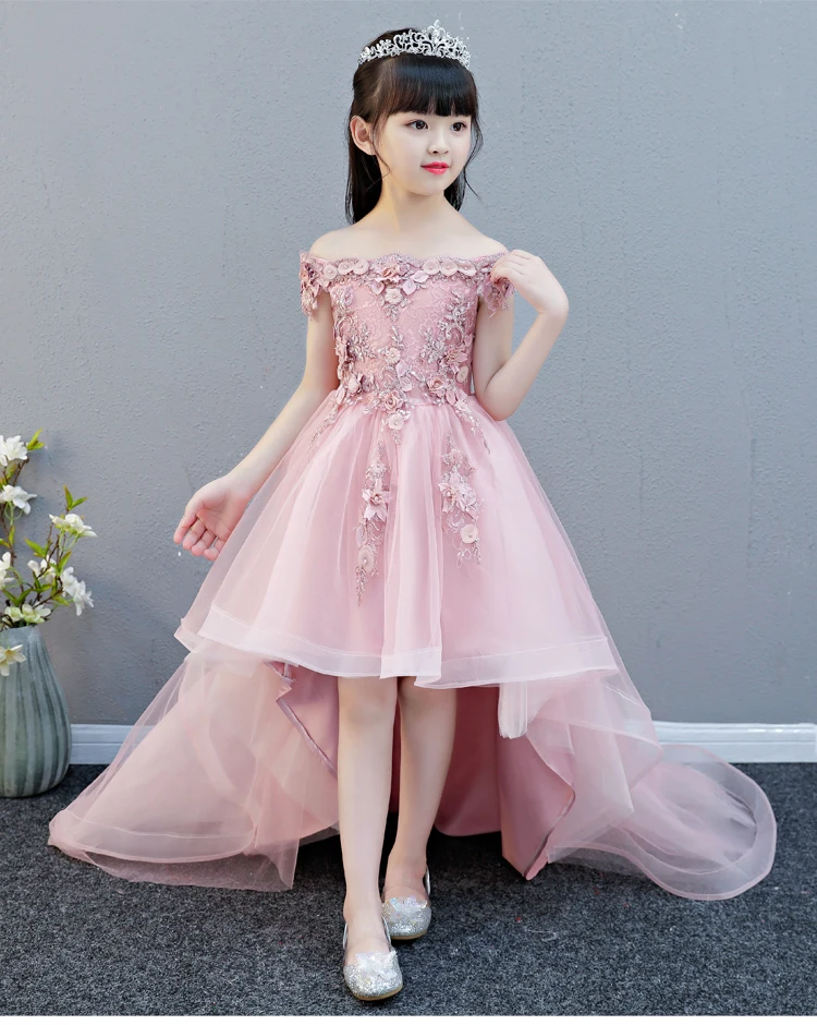 Off Shoulder Appliques Flower Girl Party Dress Pageant Gown High Low Princess Wedding Ball Kids First Communion Dresses | Детская одежда