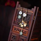 Женские длинные серьги-подвески в этническом стиле, украшения из авантурина, Винтажные серьги с зеленым камнем и жемчугом