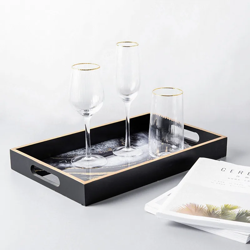 Cocostyles InsFashion artistic style rectangle marble pattern wooden serving tray for american dining-table home decor | Дом и сад