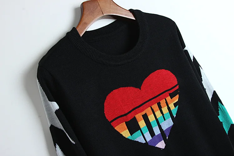 New Sweet Sweaters For Women Mid Long 2018 Autumn Jacquard Heart Love Female Loose Pullover Stars Full Sleeves Top Runway Jumper | Женская