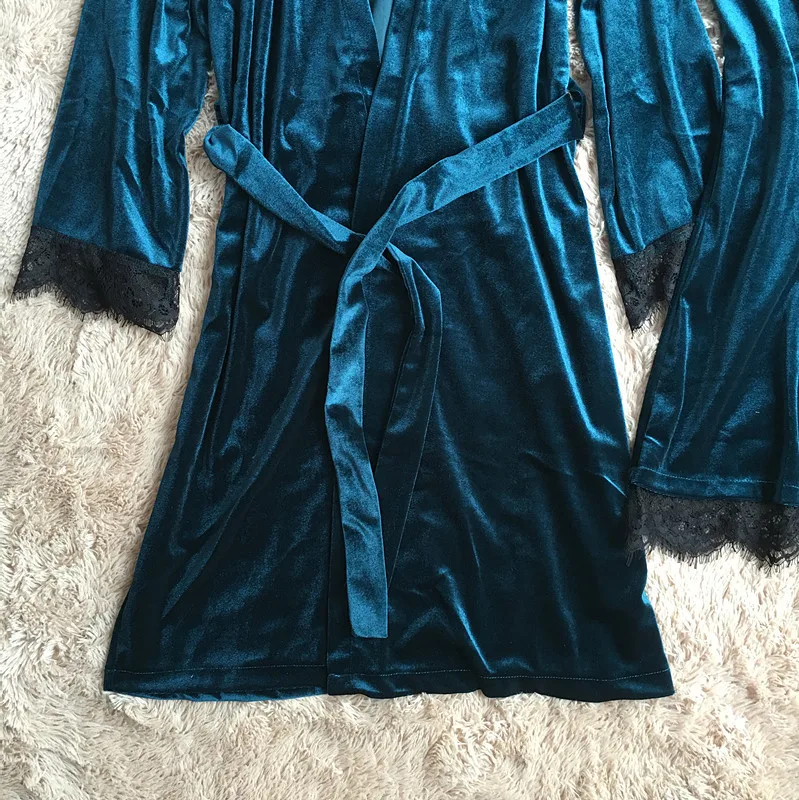 DIDUQIPAO бархатный женский зимний комплект из двух предметов халат и платье Роскошные кружевные сексуальные женские ночные рубашки с v-образным вырезом+ халат домашняя одежда