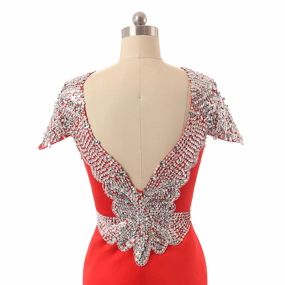 Vestidos de festa Abendkleider, Русалка, рукав-крылышко, расшитое бисером, низкая спина, новинка, модное красное вечернее платье, настоящая фотография, элегантные платья для выпускного вечера