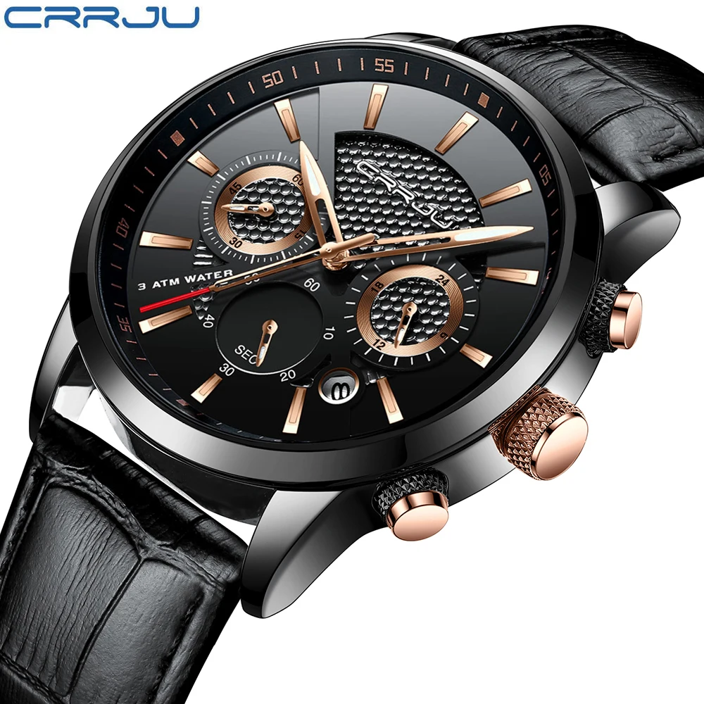 Reloj hombre 2018 CRRJU модные часы для мужчин кожаный ремень Топ Роскошные военные
