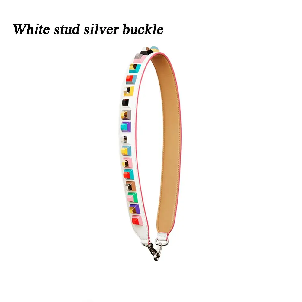 white stud silver bu Новинка, женские сумки из натуральной кожи, сумка на ремешке, шикарная сумка с заклепками, ремень, цветочный и простой дизайн, легко застёгивающийся M2016 - Цвет: white stud silver bu