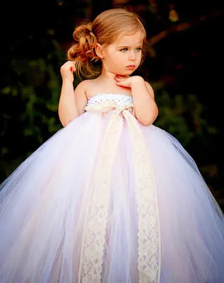 Beautiful Girls Purple Tutu Dress Kids Fluffy Crochet Long Tulle Tutus Ball Gown with White Flower Children Wedding Party | Детская