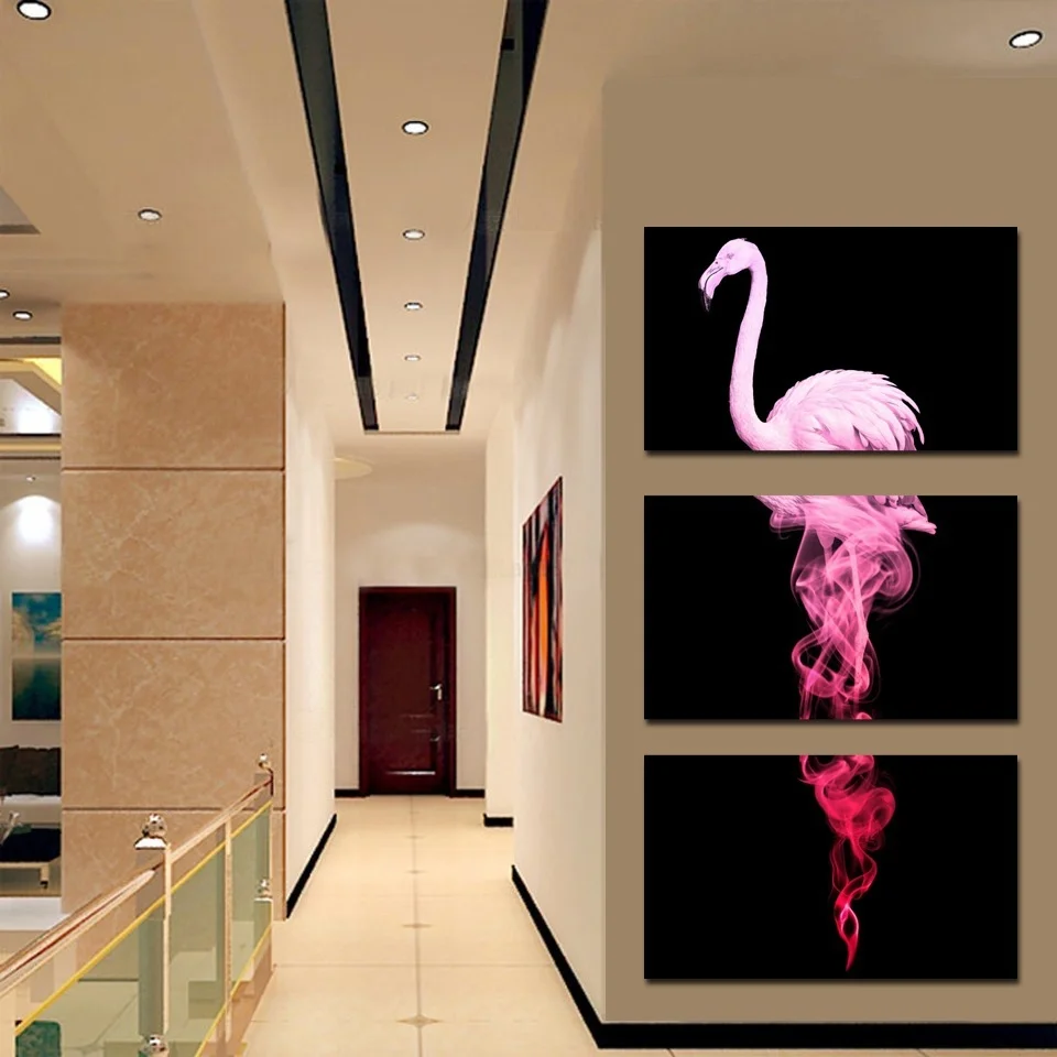 

HD Printed Paintings On Canvas Living Room Home Decor 3 Pieces Abstract Pink Flamingo Posters Modular Animal Pictures Framework