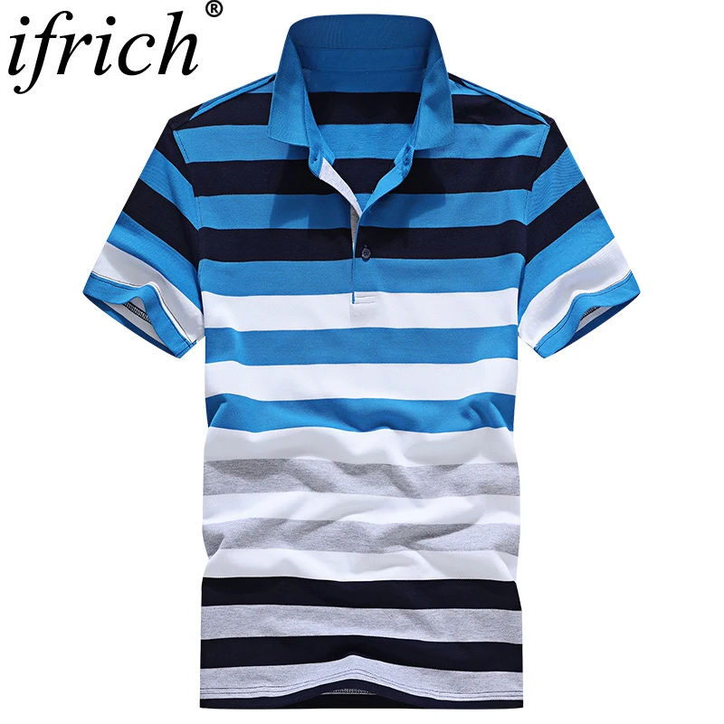 

Hot Sale Mens Polos Shirt Brands Slim Casual Men Striped Polo Shirts Blue Clothing Short Sleeve Cotton Stripe Polo Masculino boy