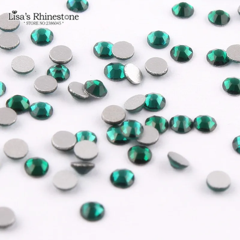 Искусственные изумрудные зеленые стеклянные стразы для дизайна ногтей с плоской