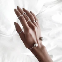 6 pcs set fashion twist bead adjustable opening ring bangle women personality joint ring charm clothing accessories